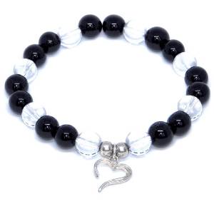Minerální náramek křišťál, onyx - TOUHA (stříbro Ag925)